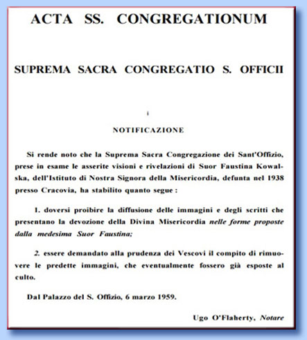 decreto del sant'uffizio contro suor faustina