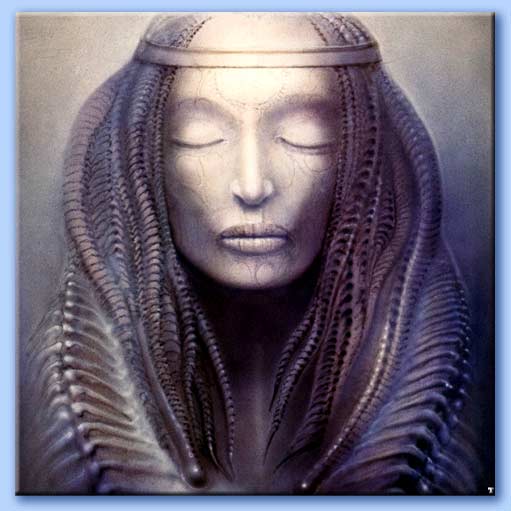 volto di donna su brain salad surgery - emerson. lake & palmer